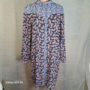 ONLY Blue & Pink Long Sleeve Shirt Dress Women's Size Large